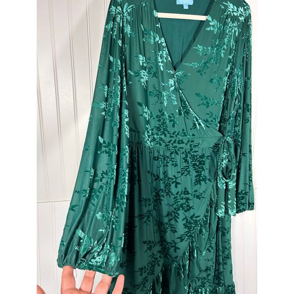 Draper James RSVP Burned Velvet Emerald Green Midi Wrap around Dress Size XL - Picture 14 of 14